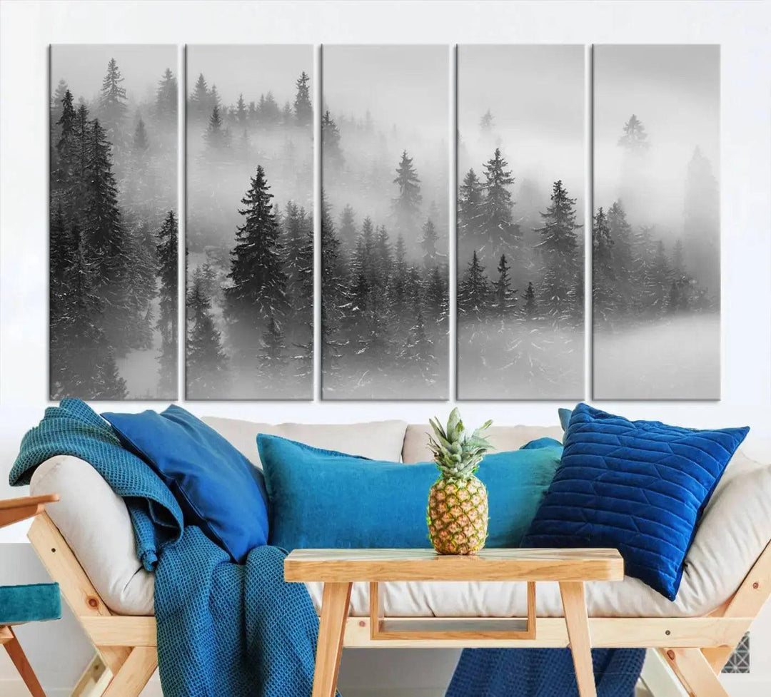 Foggy Forest Wall Art Canvas Print Winter Landscape Photo Print Framed