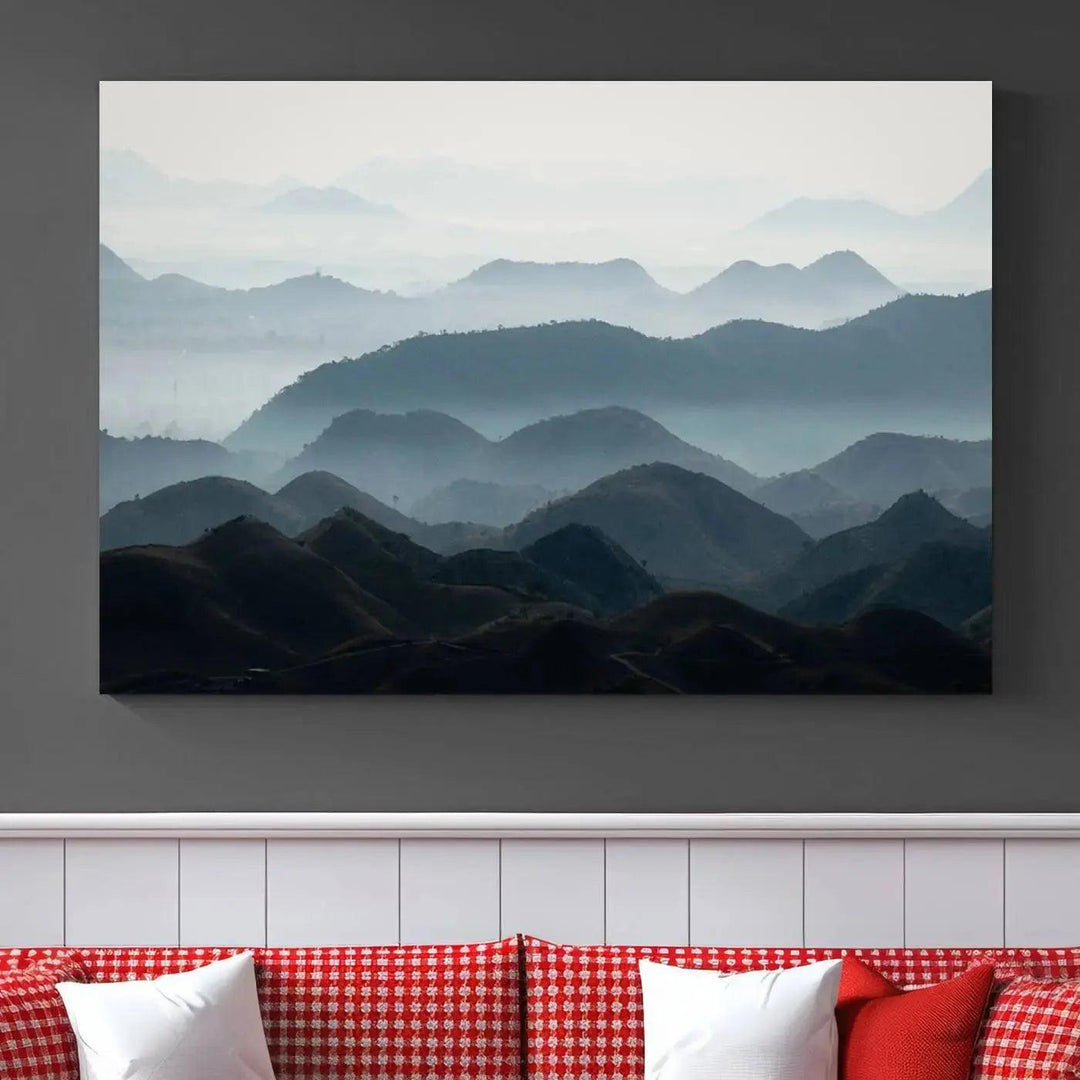 Foggy Mountain Landscape Green Forest Large Wall Art Canvas Print