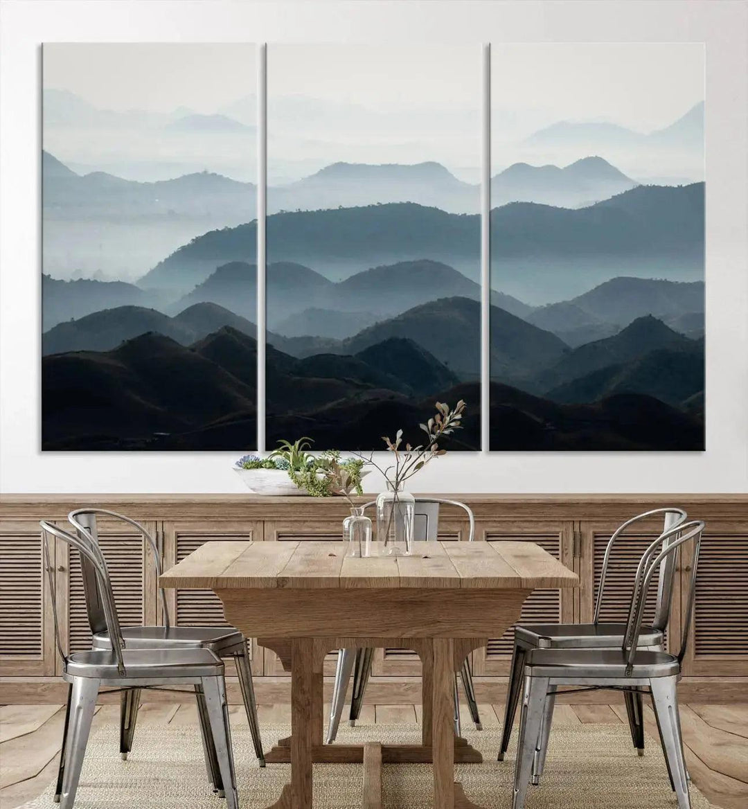 Foggy Mountain Landscape Green Forest Large Wall Art Canvas Print