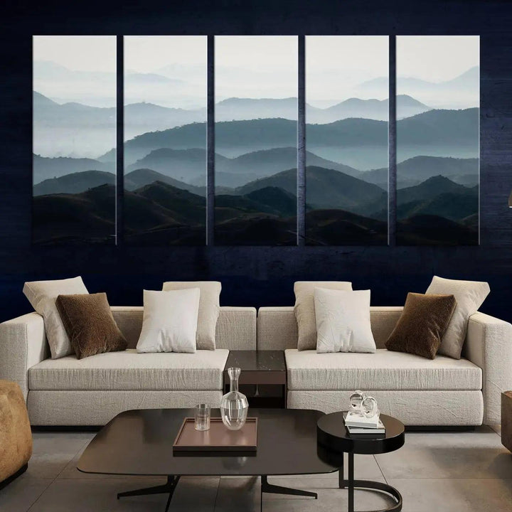 Foggy Mountain Landscape Green Forest Large Wall Art Canvas Print