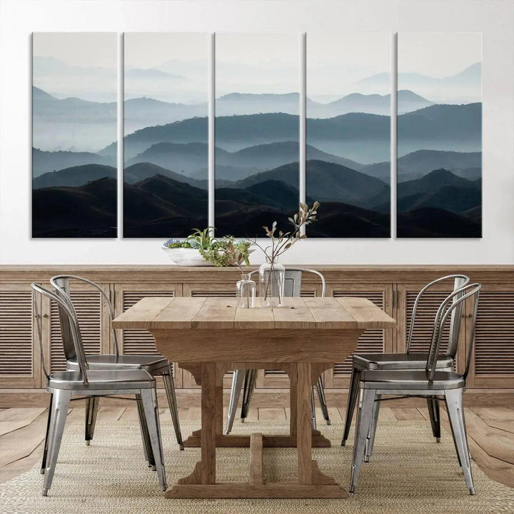 Foggy Mountain Landscape Green Forest Large Wall Art Canvas Print