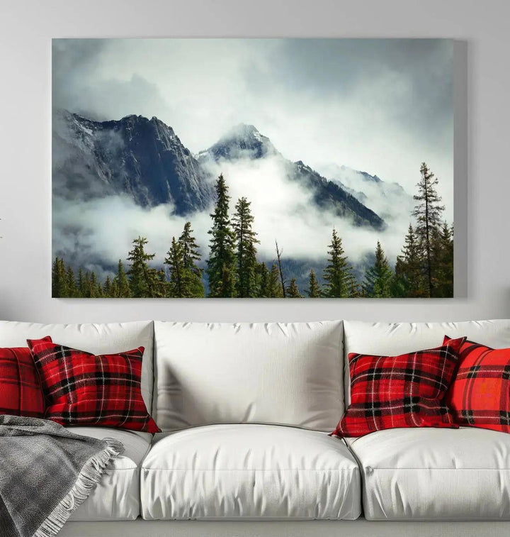 Foggy Nature Landscape Mountain Forest Extra Large Canvas Wall Art Giclee Print