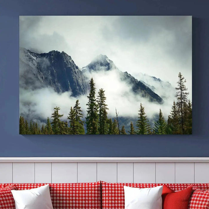 Foggy Nature Landscape Mountain Forest Extra Large Canvas Wall Art Giclee Print