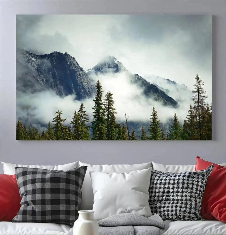 Foggy Nature Landscape Mountain Forest Extra Large Canvas Wall Art Giclee Print