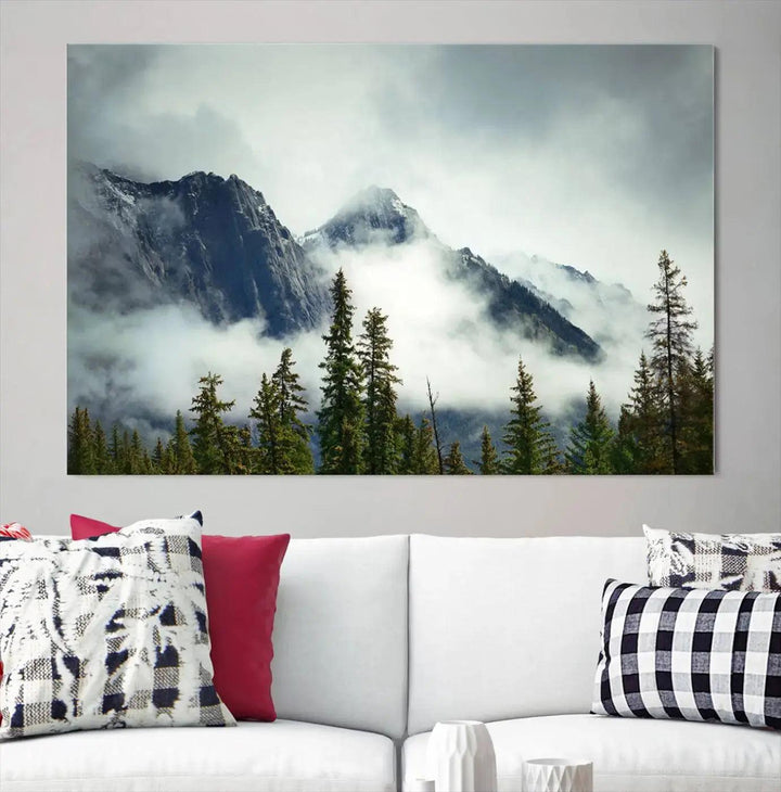 Foggy Nature Landscape Mountain Forest Extra Large Canvas Wall Art Giclee Print