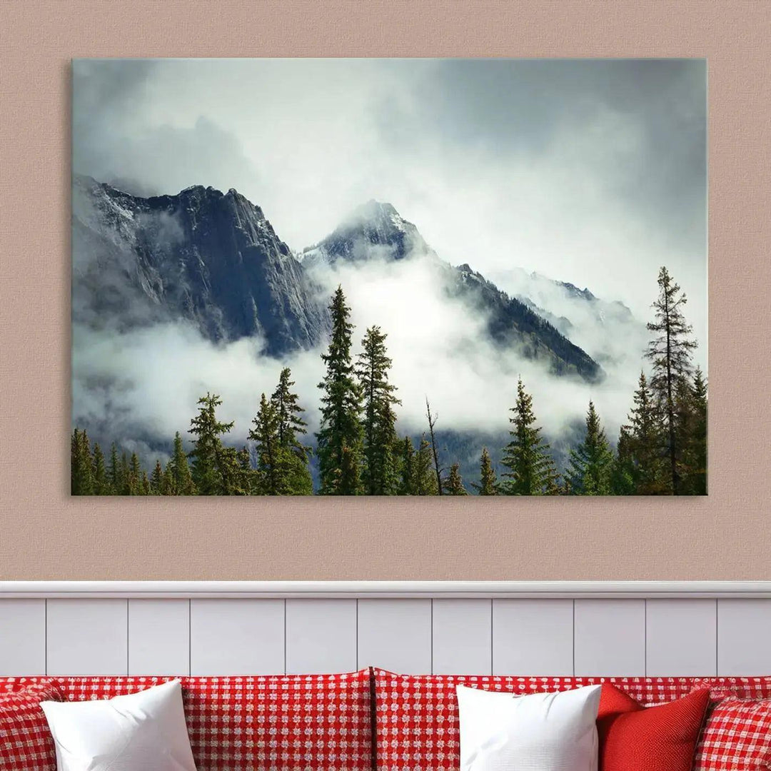 Foggy Nature Landscape Mountain Forest Extra Large Canvas Wall Art Giclee Print