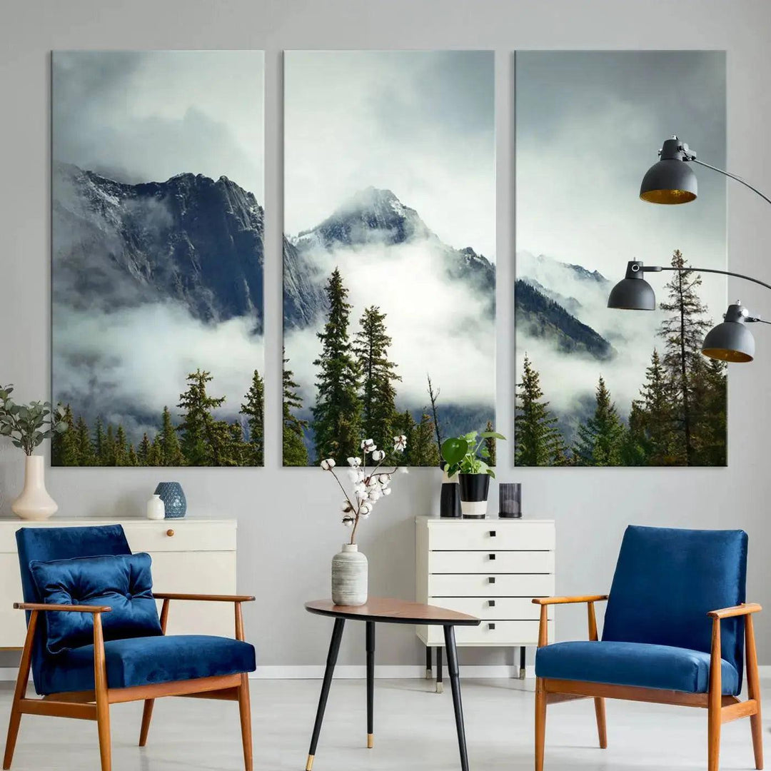 Foggy Nature Landscape Mountain Forest Extra Large Canvas Wall Art Giclee Print