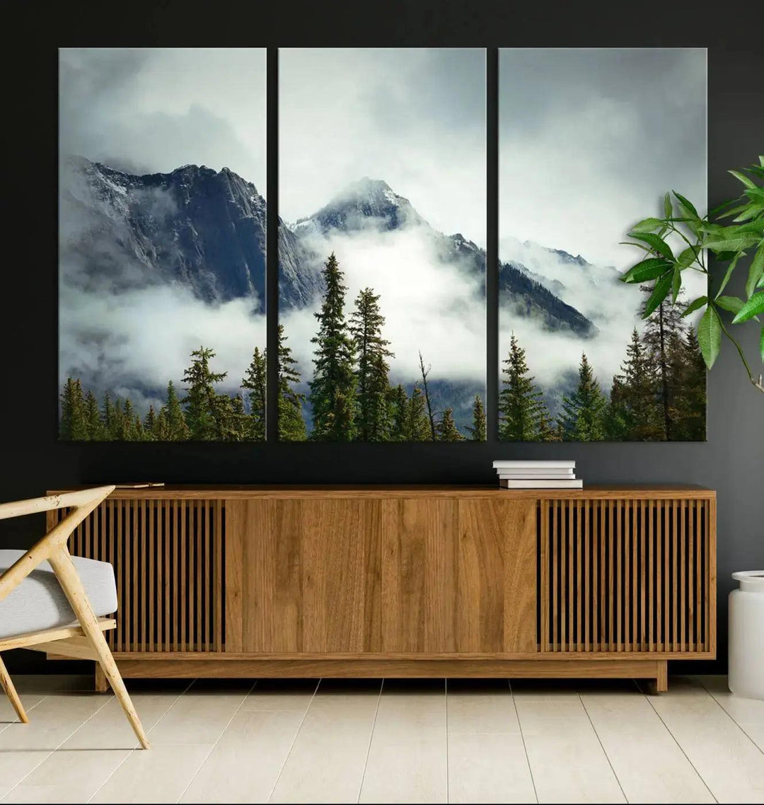 Foggy Nature Landscape Mountain Forest Extra Large Canvas Wall Art Giclee Print