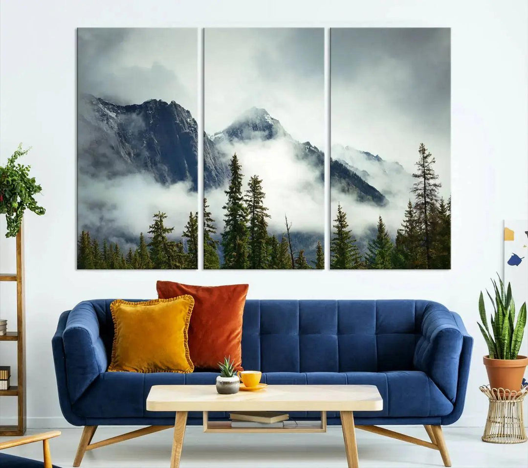 Foggy Nature Landscape Mountain Forest Extra Large Canvas Wall Art Giclee Print