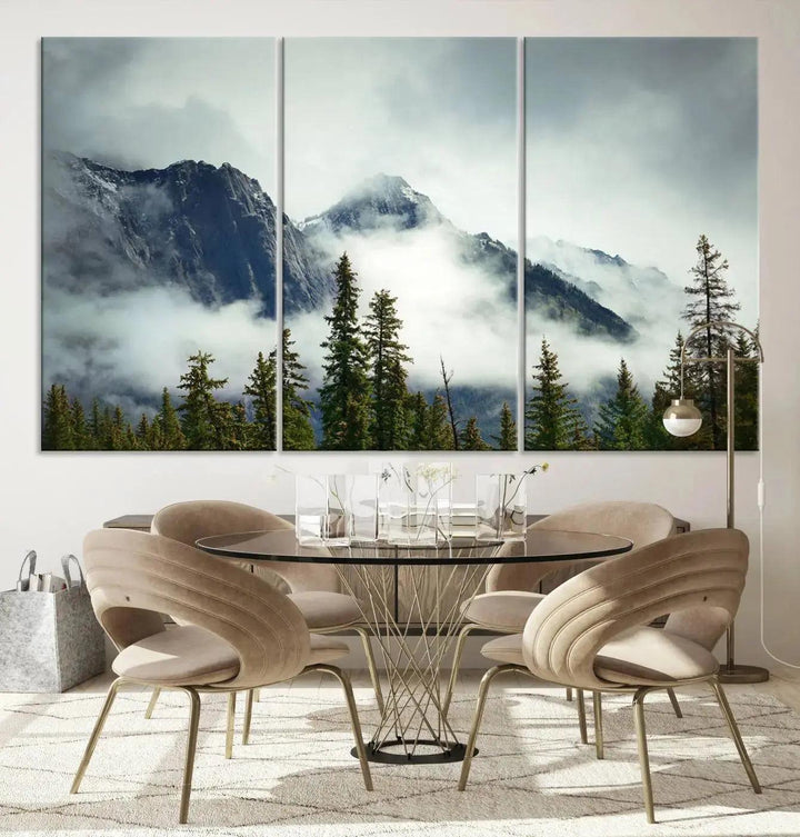 Foggy Nature Landscape Mountain Forest Extra Large Canvas Wall Art Giclee Print