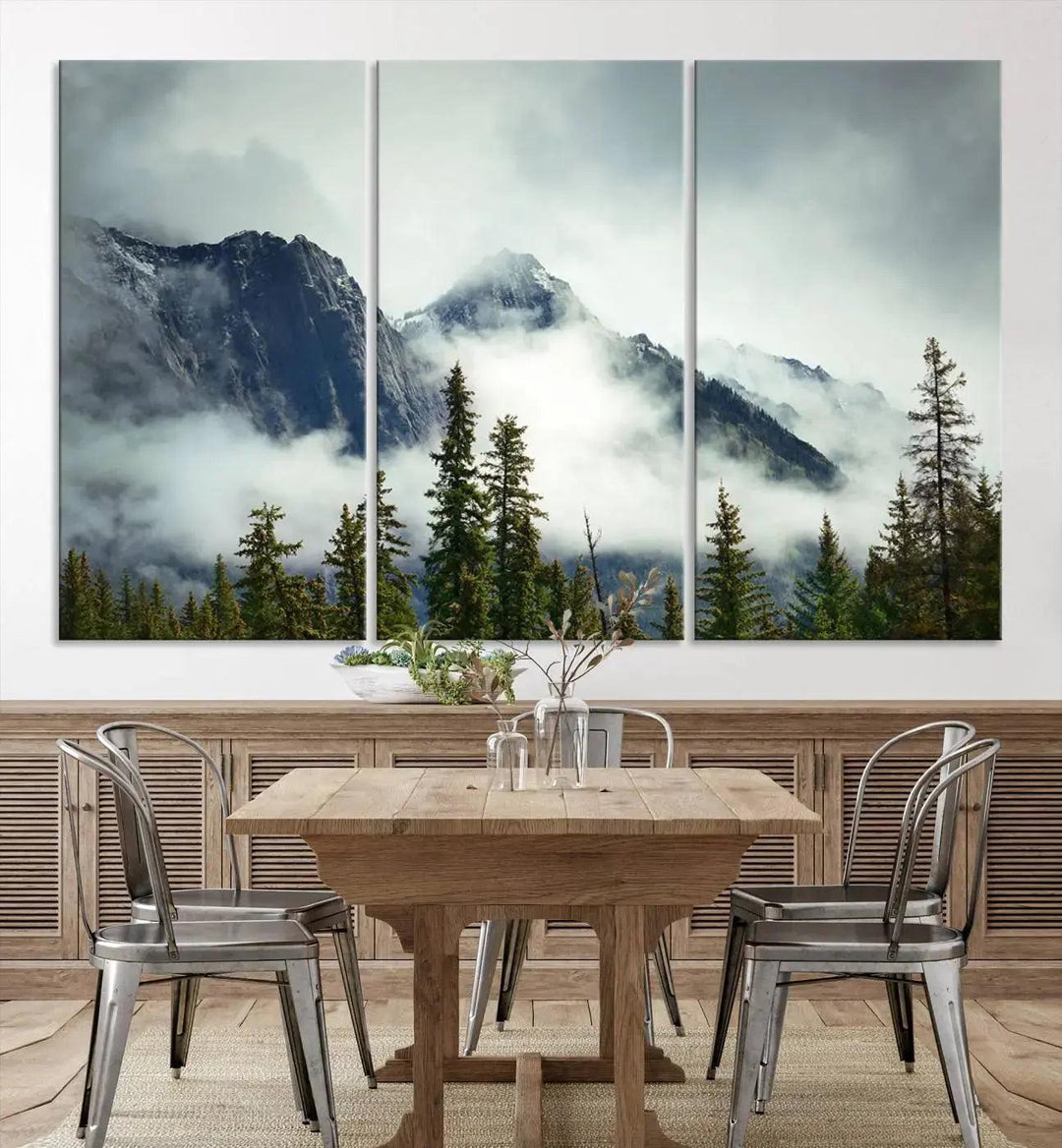 Foggy Nature Landscape Mountain Forest Extra Large Canvas Wall Art Giclee Print