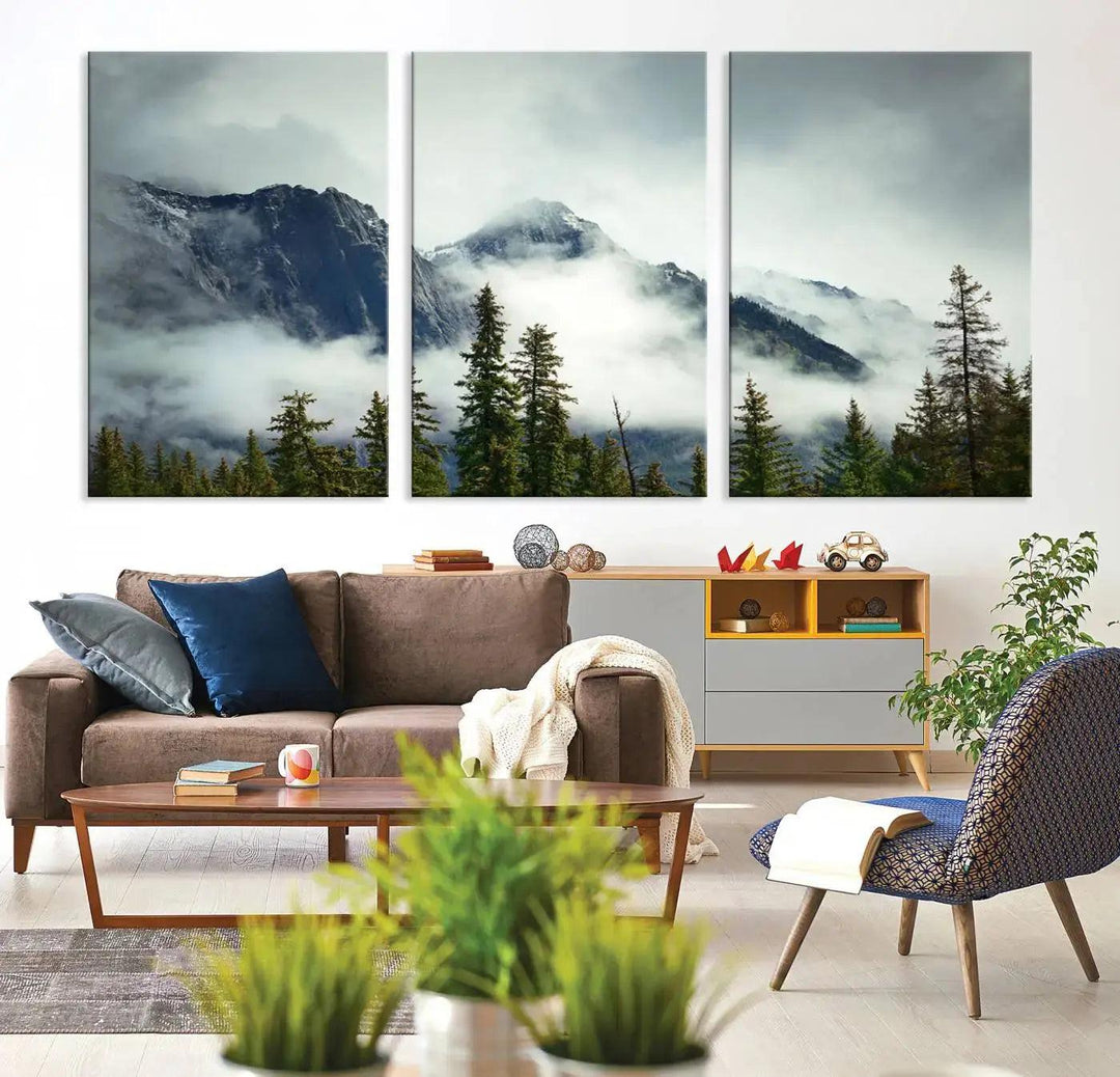 Foggy Nature Landscape Mountain Forest Extra Large Canvas Wall Art Giclee Print