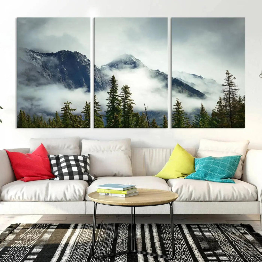 Foggy Nature Landscape Mountain Forest Extra Large Canvas Wall Art Giclee Print