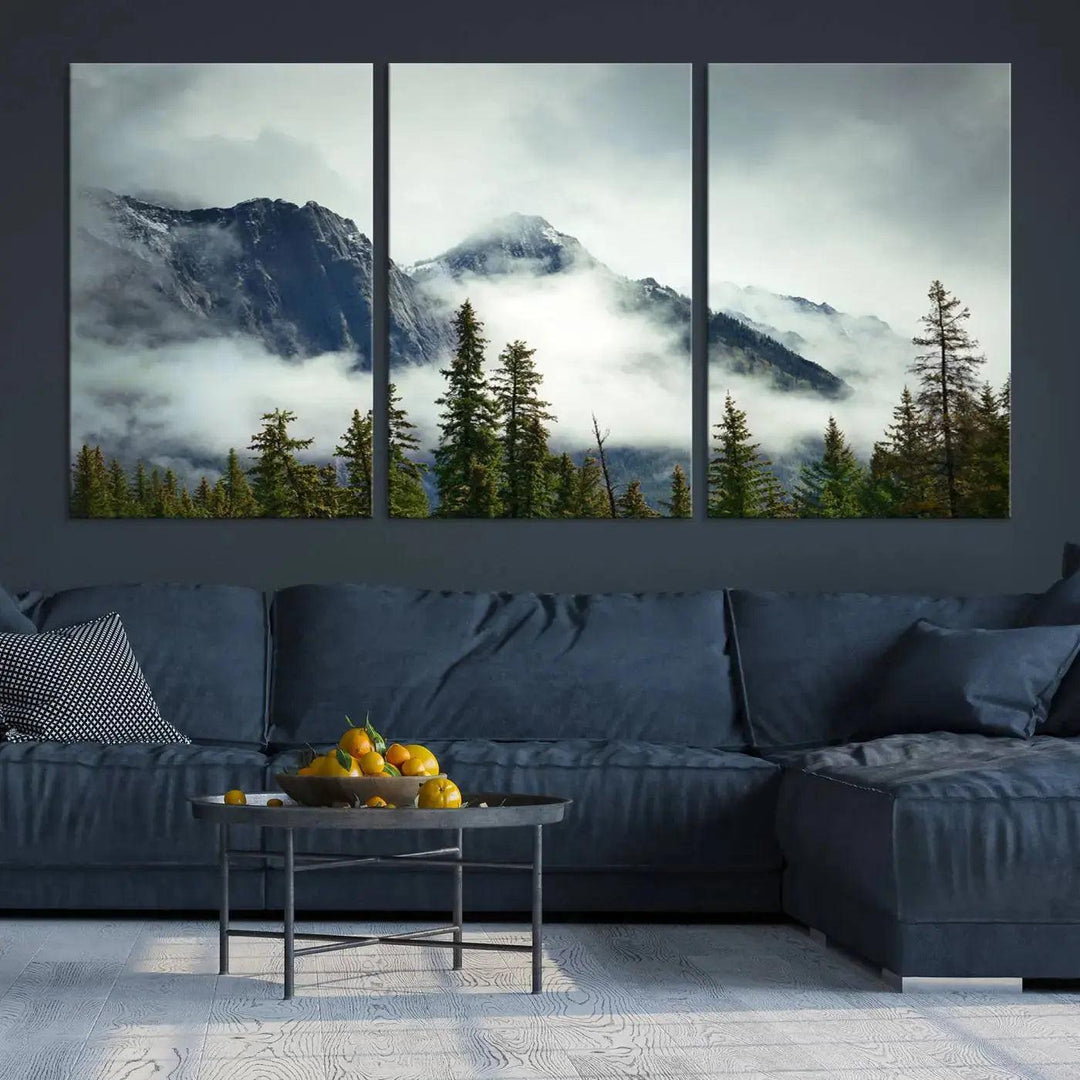 Foggy Nature Landscape Mountain Forest Extra Large Canvas Wall Art Giclee Print