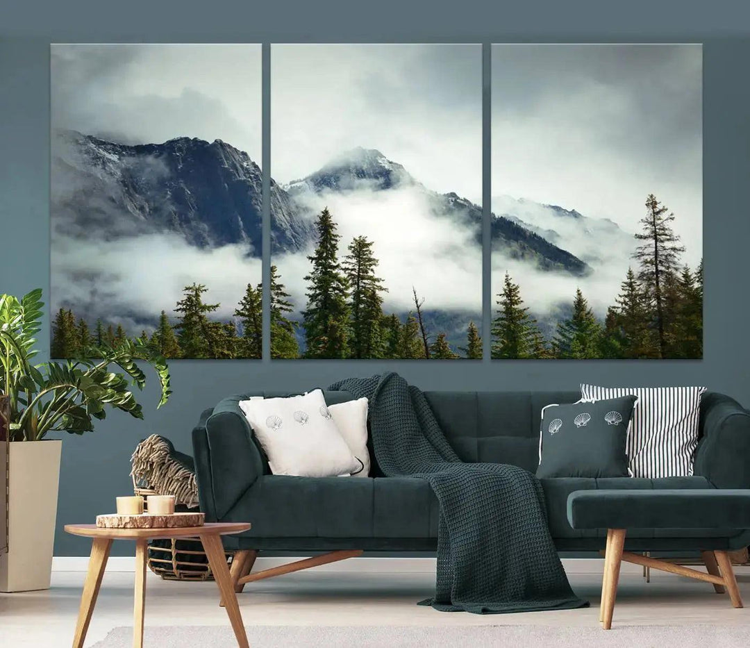 Foggy Nature Landscape Mountain Forest Extra Large Canvas Wall Art Giclee Print