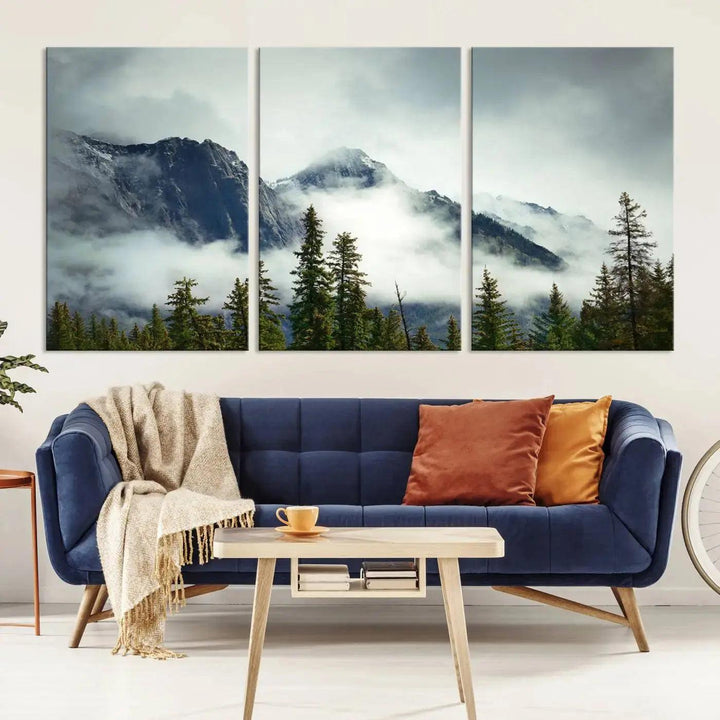 Foggy Nature Landscape Mountain Forest Extra Large Canvas Wall Art Giclee Print