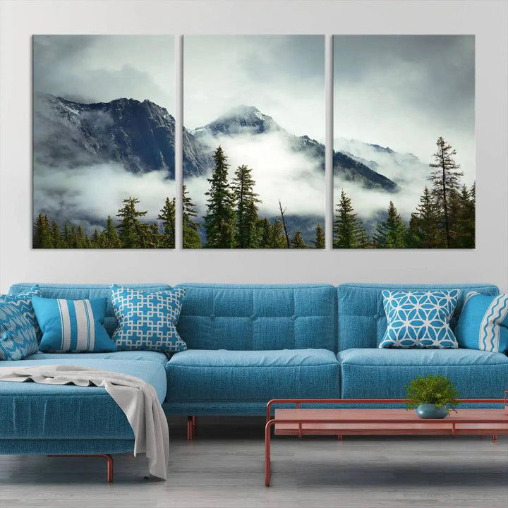 Foggy Nature Landscape Mountain Forest Extra Large Canvas Wall Art Giclee Print