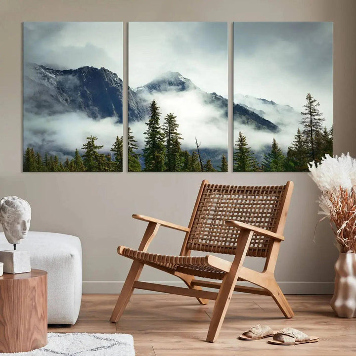 Foggy Nature Landscape Mountain Forest Extra Large Canvas Wall Art Giclee Print