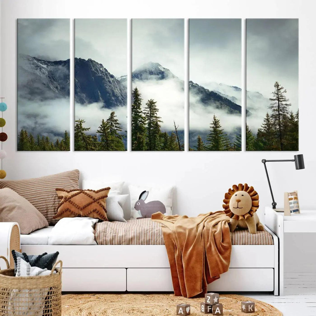 Foggy Nature Landscape Mountain Forest Extra Large Canvas Wall Art Giclee Print