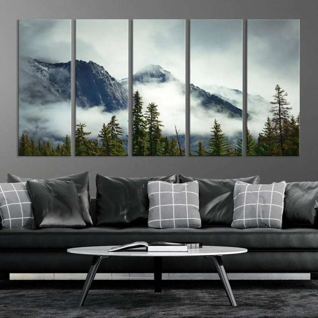 Foggy Nature Landscape Mountain Forest Extra Large Canvas Wall Art Giclee Print