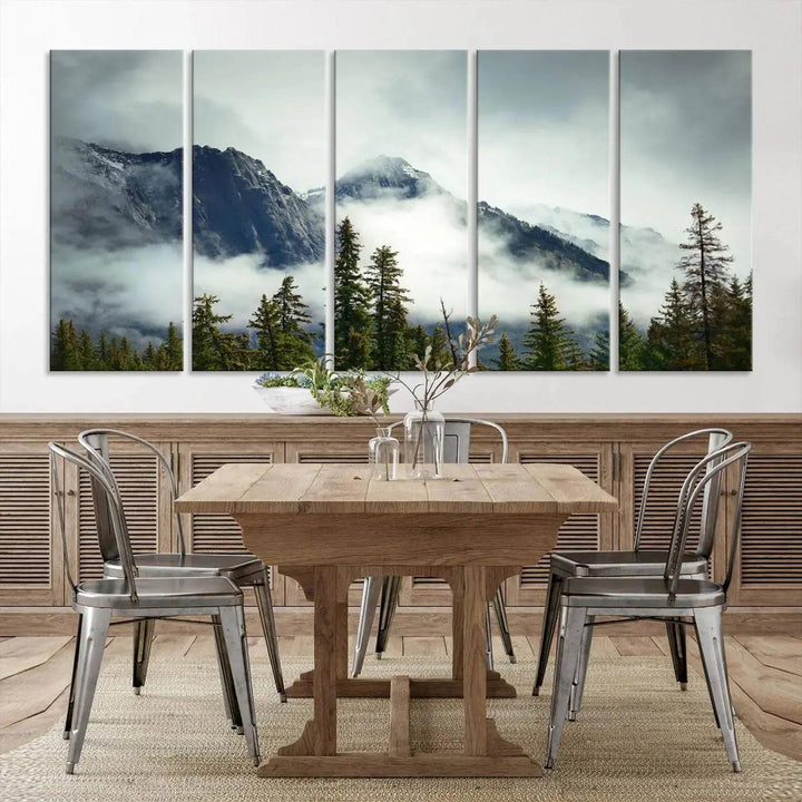 Foggy Nature Landscape Mountain Forest Extra Large Canvas Wall Art Giclee Print