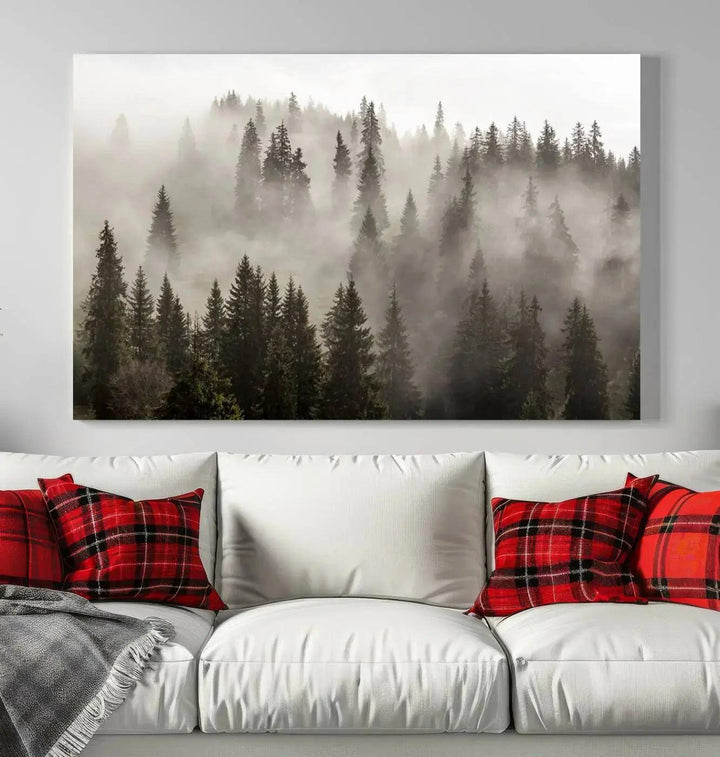 Foggy Pine Forest Nature Landscape Extra Large Canvas Wall Art Giclee Print