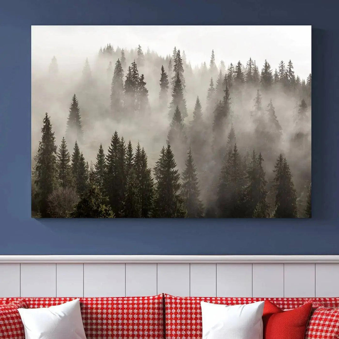 Foggy Pine Forest Nature Landscape Extra Large Canvas Wall Art Giclee Print