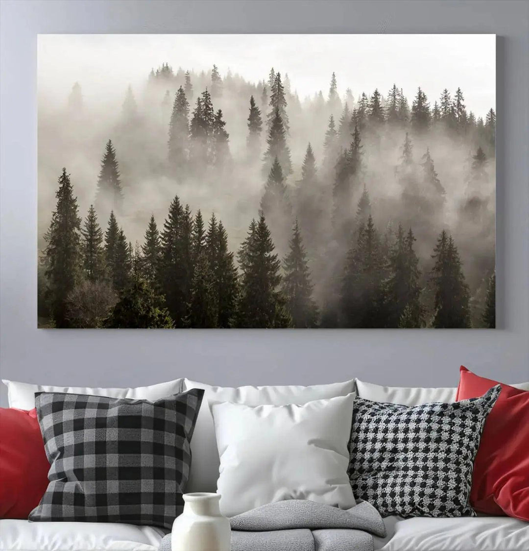 Foggy Pine Forest Nature Landscape Extra Large Canvas Wall Art Giclee Print