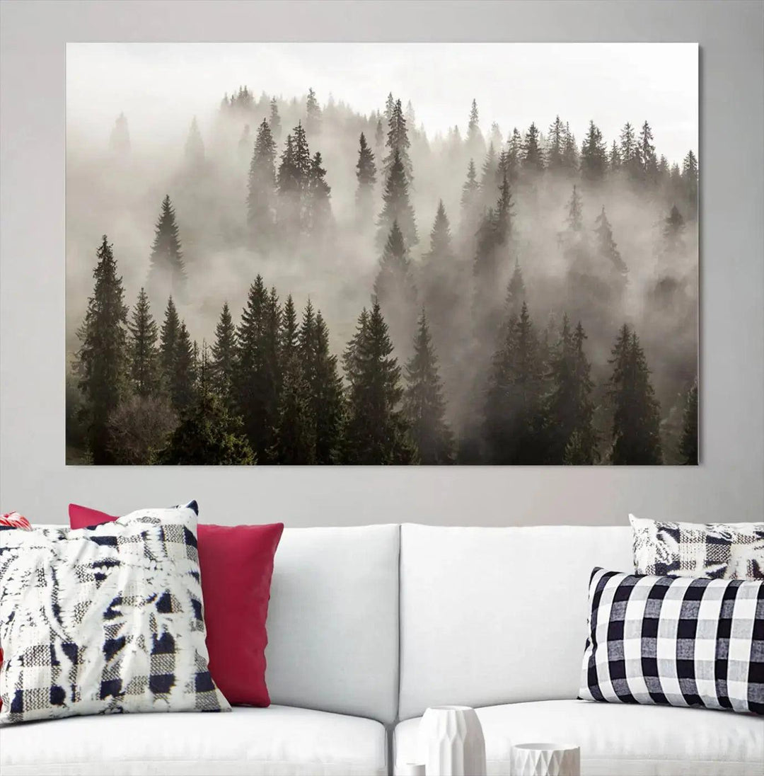 Foggy Pine Forest Nature Landscape Extra Large Canvas Wall Art Giclee Print