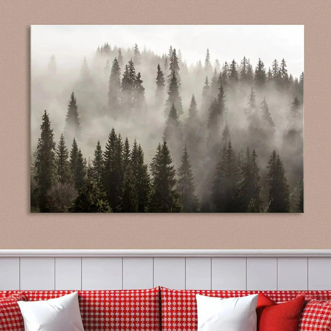 Foggy Pine Forest Nature Landscape Extra Large Canvas Wall Art Giclee Print