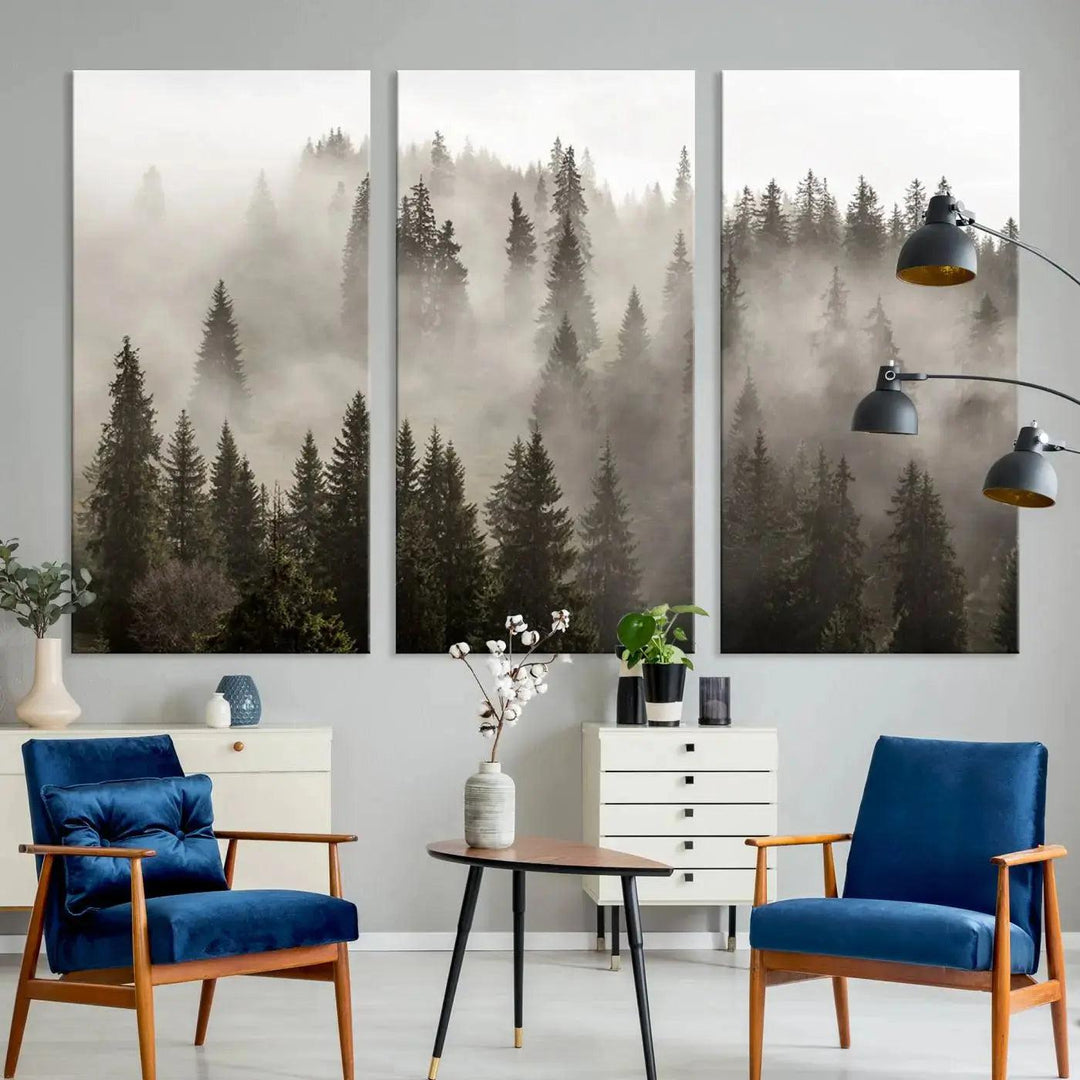 Foggy Pine Forest Nature Landscape Extra Large Canvas Wall Art Giclee Print