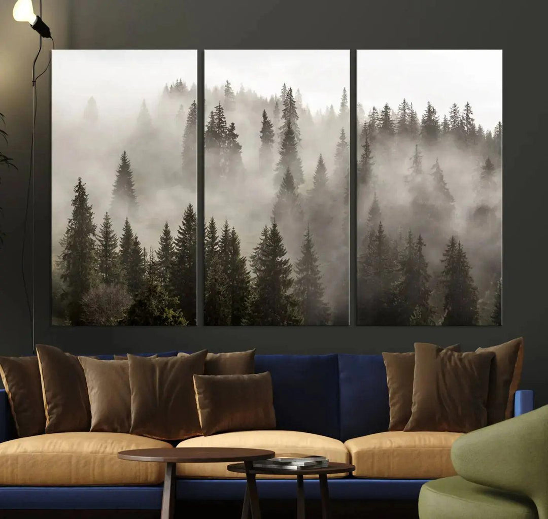 Foggy Pine Forest Nature Landscape Extra Large Canvas Wall Art Giclee Print