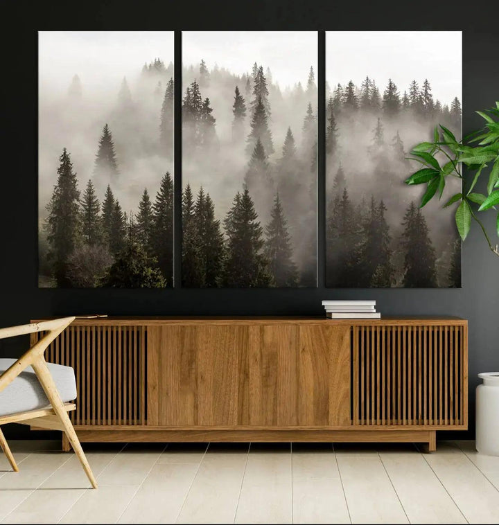 Foggy Pine Forest Nature Landscape Extra Large Canvas Wall Art Giclee Print