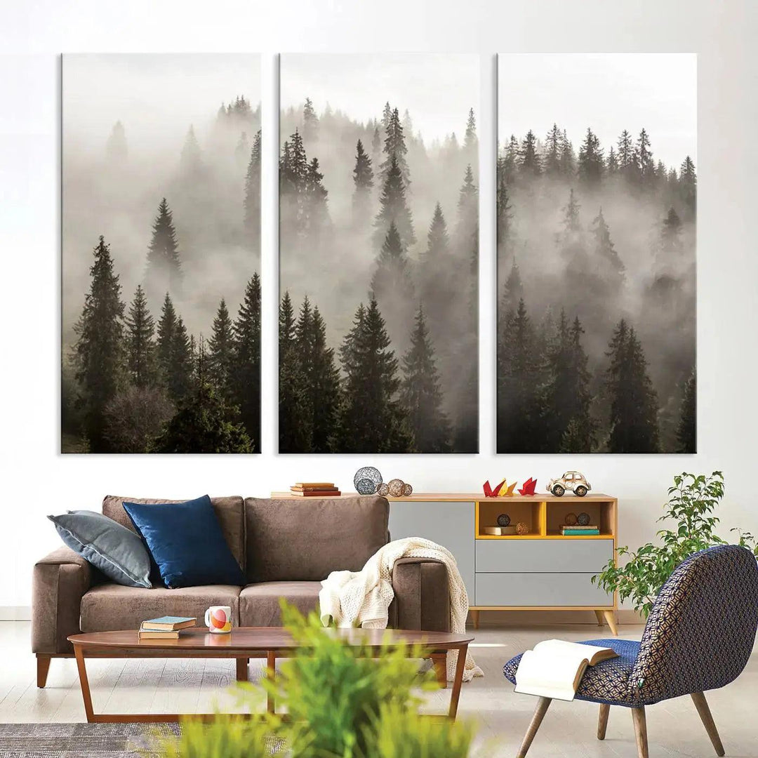 Foggy Pine Forest Nature Landscape Extra Large Canvas Wall Art Giclee Print