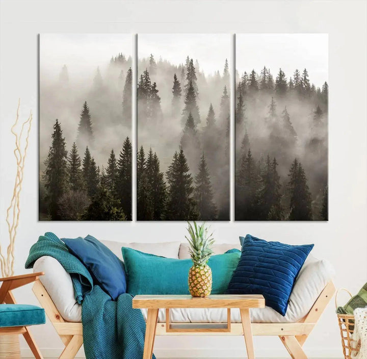 Foggy Pine Forest Nature Landscape Extra Large Canvas Wall Art Giclee Print