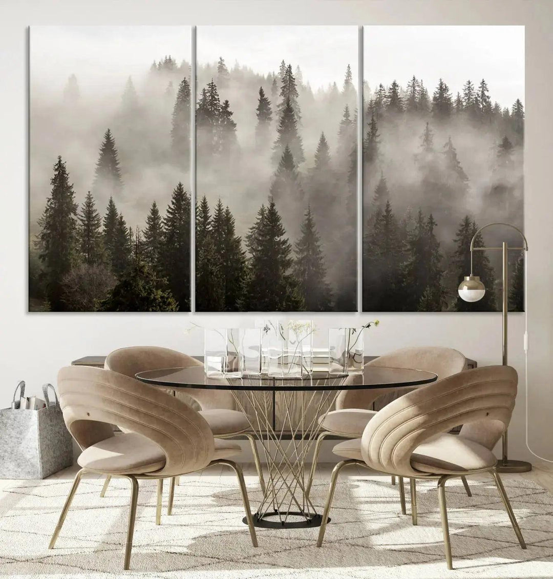 Foggy Pine Forest Nature Landscape Extra Large Canvas Wall Art Giclee Print