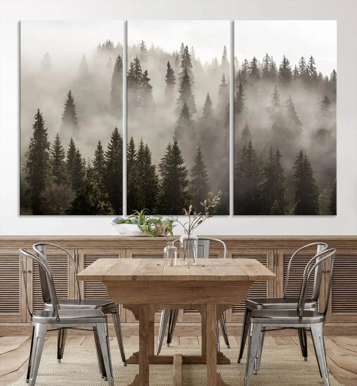 Foggy Pine Forest Nature Landscape Extra Large Canvas Wall Art Giclee Print