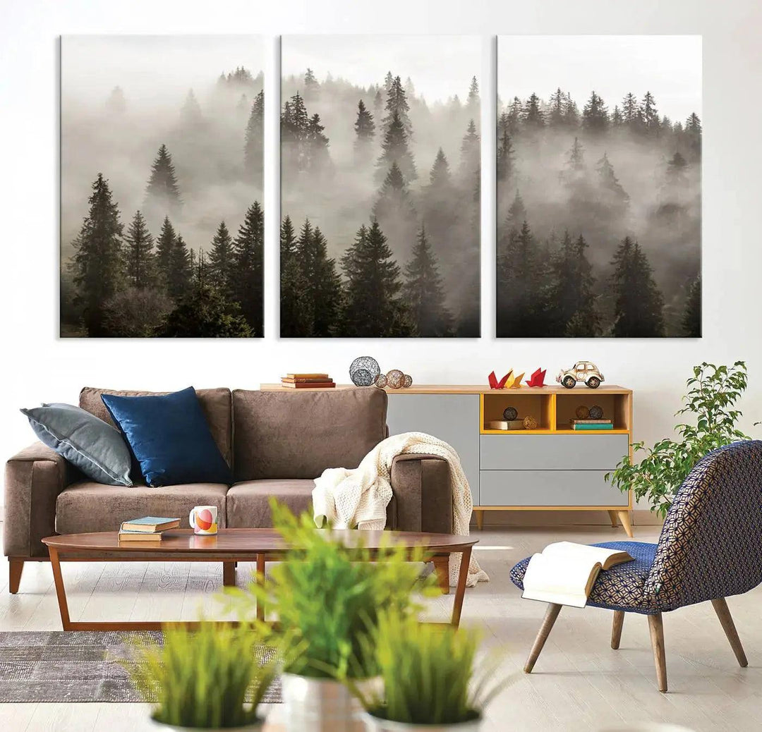 Foggy Pine Forest Nature Landscape Extra Large Canvas Wall Art Giclee Print