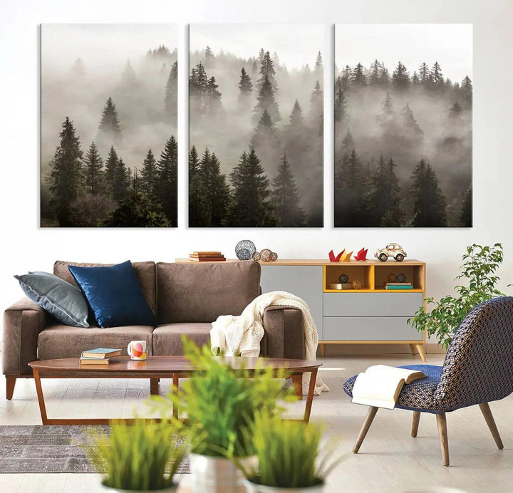 Foggy Pine Forest Nature Landscape Extra Large Canvas Wall Art Giclee Print