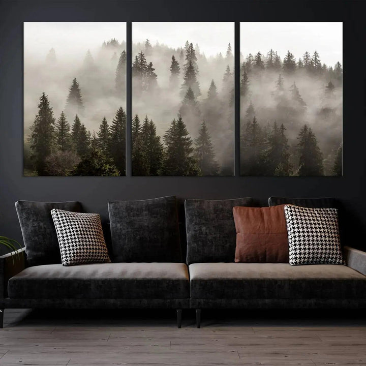 Foggy Pine Forest Nature Landscape Extra Large Canvas Wall Art Giclee Print