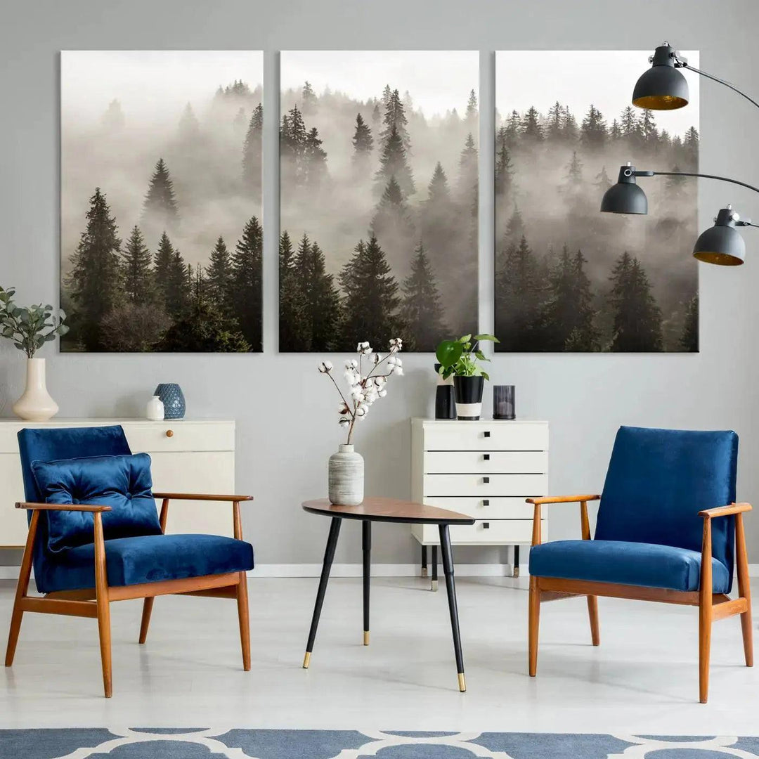 Foggy Pine Forest Nature Landscape Extra Large Canvas Wall Art Giclee Print