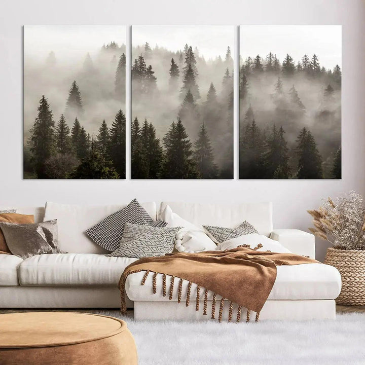 Foggy Pine Forest Nature Landscape Extra Large Canvas Wall Art Giclee Print