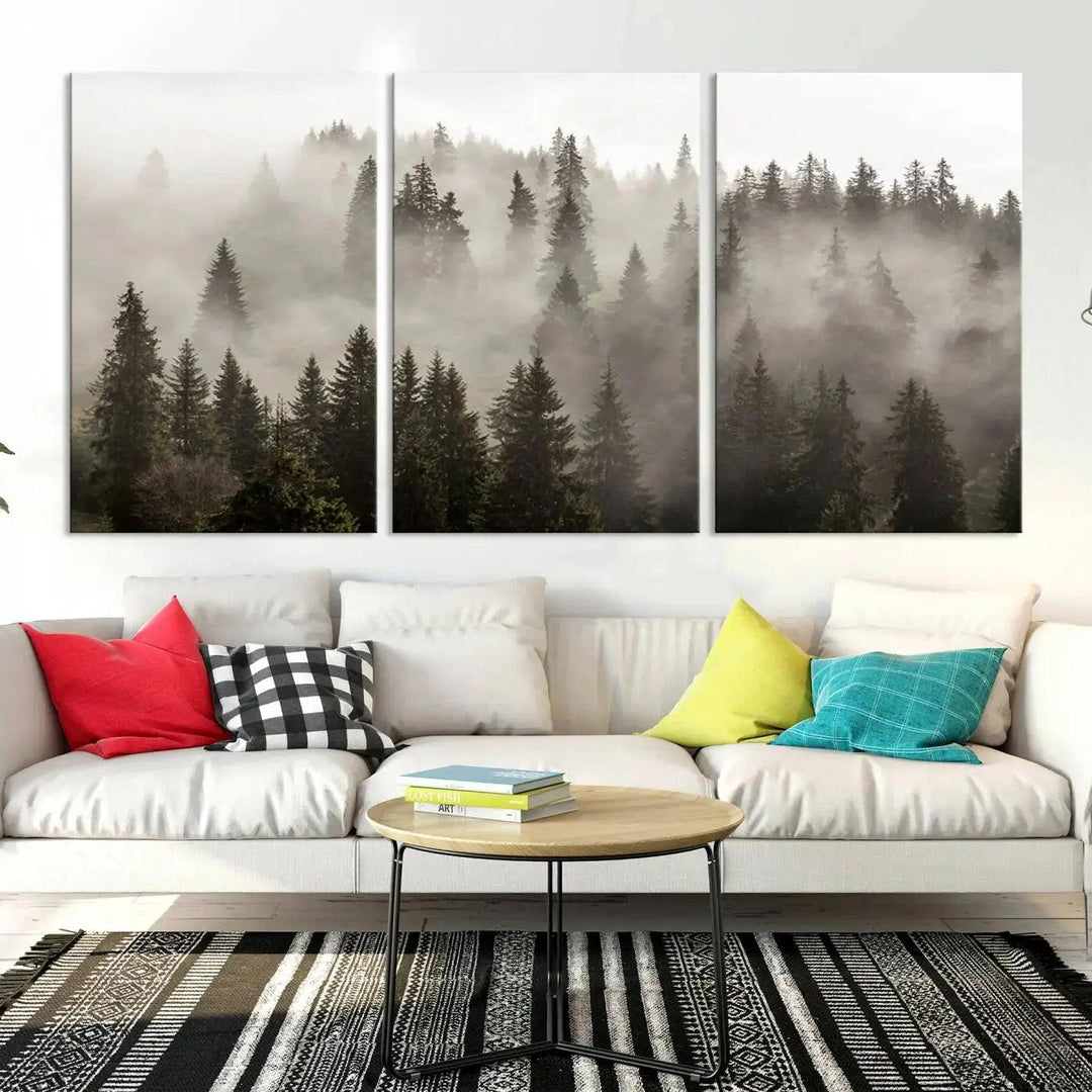 Foggy Pine Forest Nature Landscape Extra Large Canvas Wall Art Giclee Print