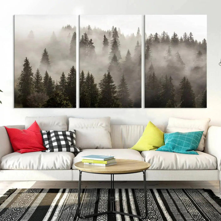 Foggy Pine Forest Nature Landscape Extra Large Canvas Wall Art Giclee Print