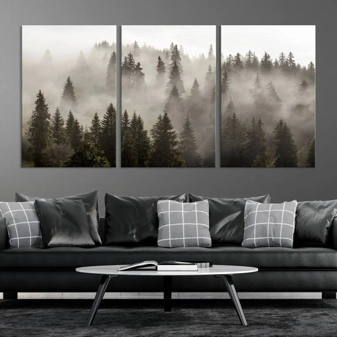 Foggy Pine Forest Nature Landscape Extra Large Canvas Wall Art Giclee Print