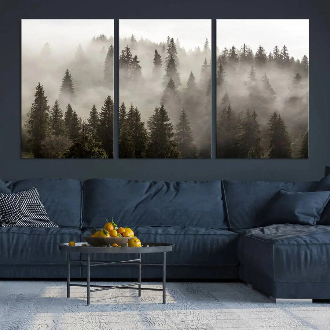 Foggy Pine Forest Nature Landscape Extra Large Canvas Wall Art Giclee Print