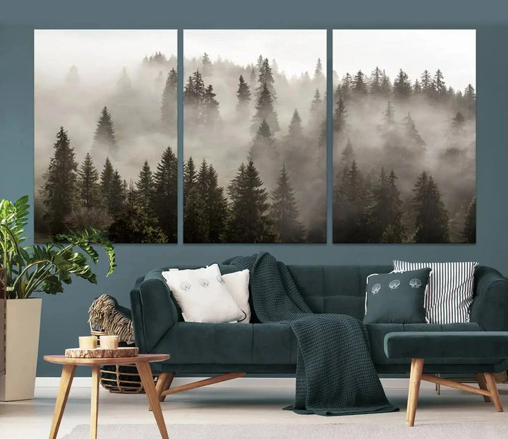 Foggy Pine Forest Nature Landscape Extra Large Canvas Wall Art Giclee Print