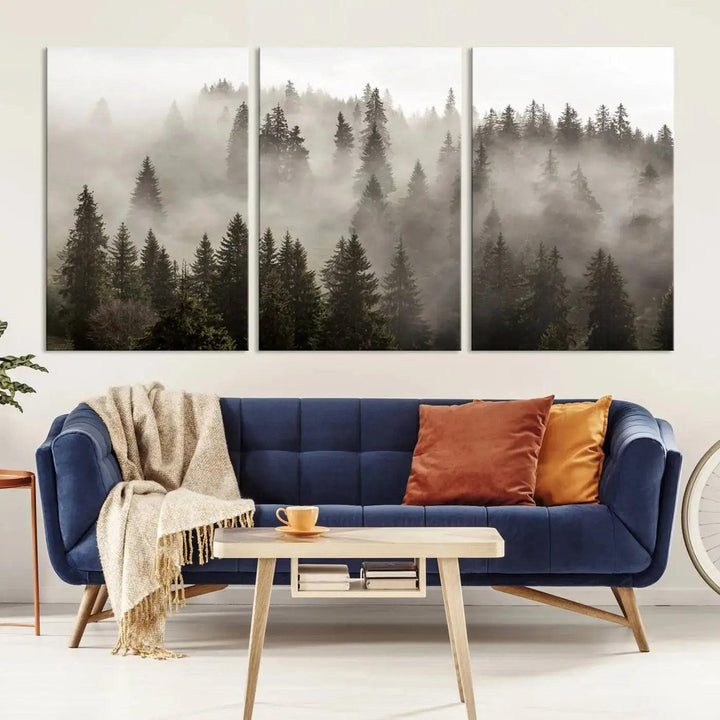 Foggy Pine Forest Nature Landscape Extra Large Canvas Wall Art Giclee Print