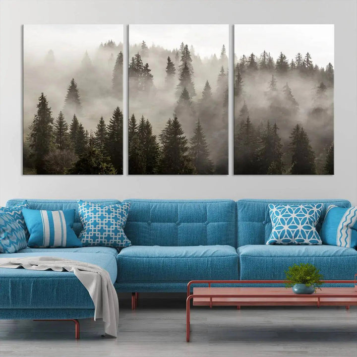 Foggy Pine Forest Nature Landscape Extra Large Canvas Wall Art Giclee Print