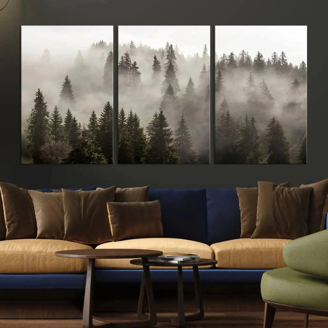 Foggy Pine Forest Nature Landscape Extra Large Canvas Wall Art Giclee Print